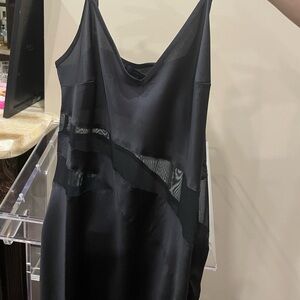 NWT sexy French Connection sheer organza silk slip dress with slit -size 6 black